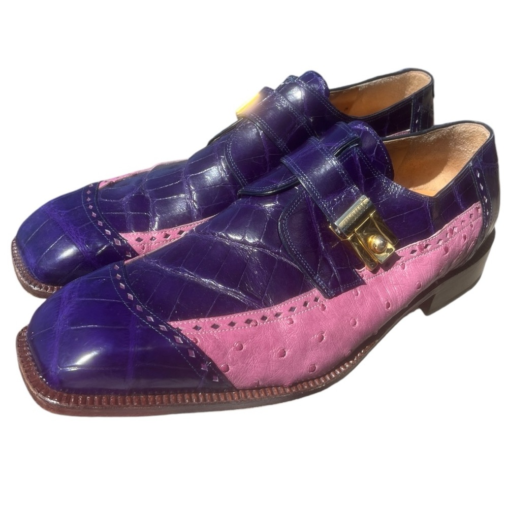 Vintage Mauri Grape Alligator and Ostrich Buckle Shoes *NEW* Made In Italy 🇮🇹